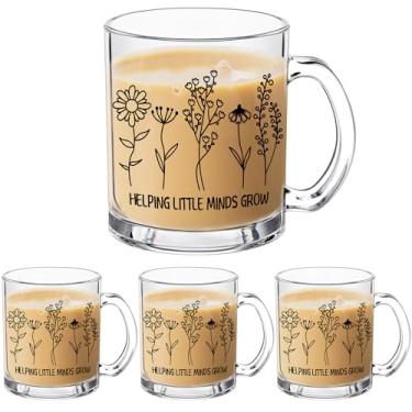 Imagem de FoldTier 3 peças canecas de café de vidro para professores que ajudam pequenas mentes a crescerem canecas de vidro com alças presentes de agradecimento de professores para mulheres 340 g xícara de chá