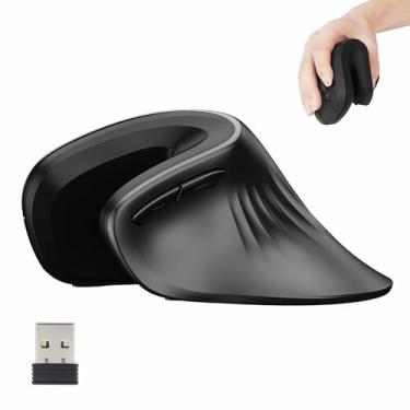 Imagem de Mouse ergonômico sem fio, mouse Ergo vertical, recarregável 2,4 G óptico vertical com 6 botões, 3 mouses ajustáveis 3200 DPI sem fio para mãos grandes para Mac, PC, desktop, laptop, Windows (preto)