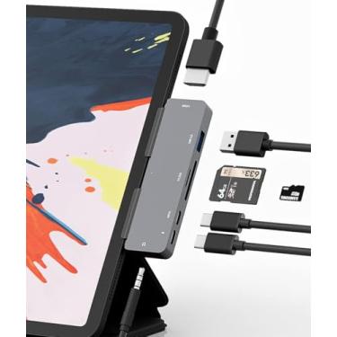 Imagem de Adaptador para iPad Pro USB C Hub M4 M2 M1/iPad Air 4/5/6/iPad Mini 6, adaptador 7 em 1 com HDMI 4K, conector de 3,5 mm, USB 3.0, PD 100W, SD/TF, dados USB-C 3.0, acessórios para iPad