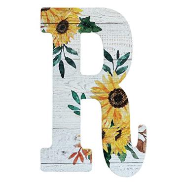 Imagem de COLLECTIVE HOME - Letras de madeira de 30,5 cm para decoração de parede, placa de parede rústica, placas de alfabeto decorativas, número de casa, decorações para festa de inauguração de casa de aniversário de casamento, branco lavado, girassol (R)