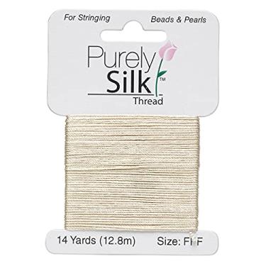Imagem de Purely Silk Simply Silk Beading Thread Cord Size FFF Ecru 0,016 polegadas 0,42 mm Cartão de 14 jardas para amarrar tecelagem Kumihimo