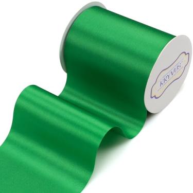 Imagem de Kryvus Fita de cetim verde sólida de 10 cm x 22 metros de largura para cerimônia de corte, grande abertura, faixa de cadeira de casamento, decoração de carro, laços de cabelo, embrulho de presente,