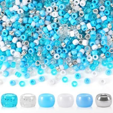 Imagem de UPINS 2000 peças de contas de pônei de inverno azul branco redondo contas de plástico para fazer joias decoração de festa de inverno Natal colar pulseiras brincos contas de cabelo artesanato DIY (5