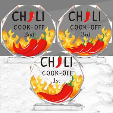 Imagem de Yousoontic 3 peças Chili Cook Off Prizes 1st 2nd 3rd Place Medals Chili Cook Off Award Troféus Acrílico Vencedor Medalhas Place Medalhas Chili Cook Off Concurso Troféus Decorações para Mulheres Homens