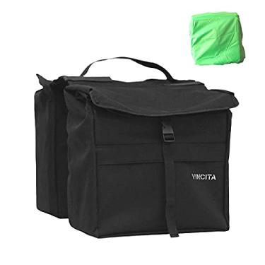 Imagem de Bolsas laterais de ciclismo vincita com dupla carga, resistente à água – com capa de chuva, grande, alça de transporte, pontos reflexivos – bolsa de selim para bicicleta, acessórios para bicicleta, Preto