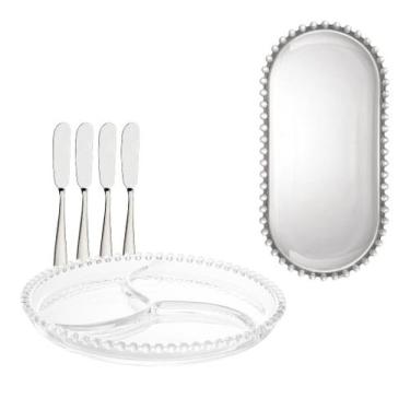 Imagem de Kit De Travessa De Cristal + Petisqueira + 4 Espátulas Inox - Wolff
