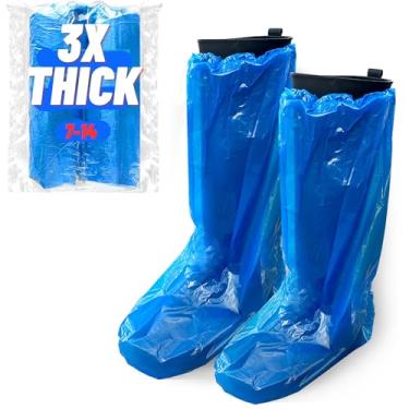 Imagem de Capas de botas e sapatos grandes e mais espessas descartáveis antiderrapantes pacote com 50 (25 pares) à prova d'água durável chuva reutilizável, galochas internas ao ar livre, adequado para homens 13, azul, 20 de altura, Horlon