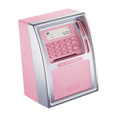 Imagem de menolana Mini ATM Cofrinho Caixa de Poupança de Dinheiro Reconhecimento de Moedas Alimentador de Notas Brinquedos Educativos Banco de Dinheiro Eletrônico para, Rosa