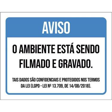 Imagem de Placa Sinalização - Ambiente Filmado Gravado Azul 27X35