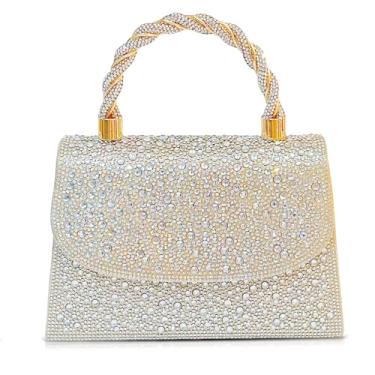 Imagem de QTKJ Bolsa feminina com strass, bolsas clutch fashion, bolsa transversal para festa de casamento (dourada), Dourado, One Size