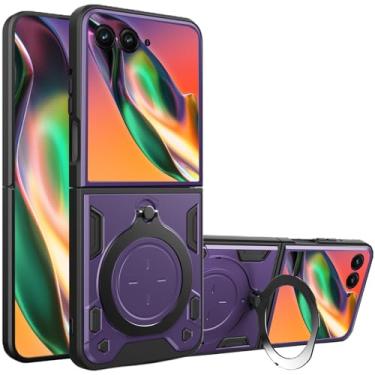 Imagem de Fofvccv Capa para Motorola Razr+ Plus 2024 com suporte magnético giratório para homens, capa protetora à prova de choque de grau militar para Moto Razr Plus 2024/Razr 50 Ultra JS roxa
