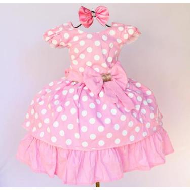 Imagem de Vestido Infantil Minnie Rosa Poá Festa Aniversario Mega  - festa luxo,