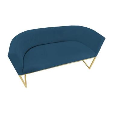 Imagem de Namoradeira Poltrona Decorativa Luana Suede Azul Royal com Base Dourad