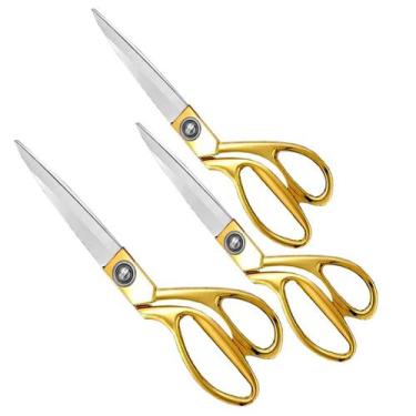 Imagem de 3 Tesouras Alfaiate 26cm Profissional Costura Tecido Dourada - I.D.E.A
