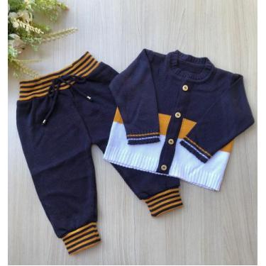 Imagem de Conjunto casaco + calça em tricot 2 peças - Dinhos baby, Azul marinho 