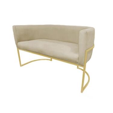 Imagem de Namoradeira Luana Base Metálica Dourada Suede Marfim - Vallisa Decor