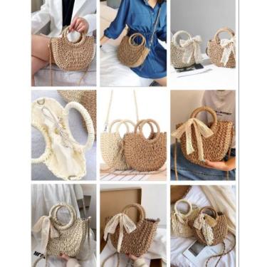 Imagem de Bolsa de Palha Meia Lua Artesanal Trançada Glamour Moda Verão - On.sho