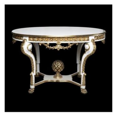 Imagem de Mesa Oval Hall Alta Decoração Classica Branca Entalhes Luxuosos - LUXd