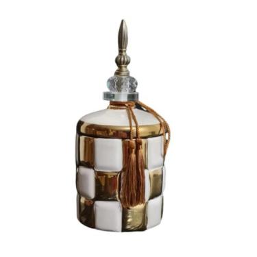 Imagem de Potiche  Formosa Maior Quadriculado Branco e Dourado - LUXdecor Casa e