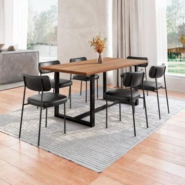 Imagem de Conjunto Mesa de Jantar Rústica de Madeira Maciça com Cadeiras Mona - 