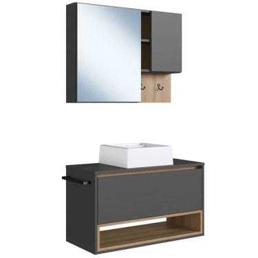 Imagem de Conjunto Armario e Gabinete 80cm Com Cuba Mell Grafite PRODDY