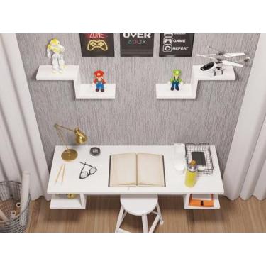 Imagem de Escrivaninha Suspensa Branca Com 2 Nichos Quarto Home Office Estudos -