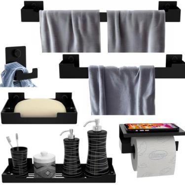 Imagem de Kit Acessórios Banheiro 6 Peças Preto Dupla Fixação SF.ELG - ShopForte
