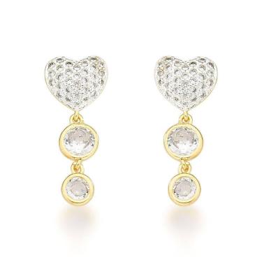 Imagem de Brinco Coração Com Pingente Dois Pontos De Luz Banhado A Ouro 18k