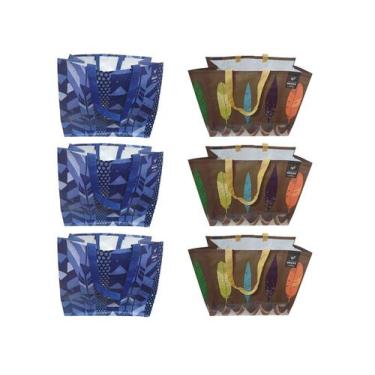 Imagem de 6 Sacolas de Ráfia Ecobag Retornável Grande 39x44x22cm B4u