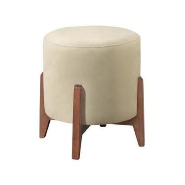 Imagem de Puff Redondo Luxo Thor 3 Pés Em Madeira - Lobo Shopp