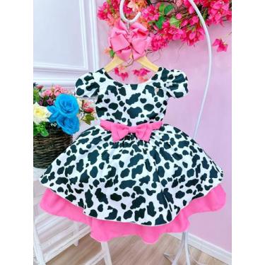 Imagem de Vestido Infantil Xadrez Branco e Rosa Fazendinha Vaquinha I - BANANA C