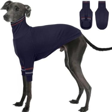Imagem de OUOBOB Suéter de cachorro Greyhound, casaco de galgo italiano para cães médios, pulôver whippet de malha elástica com gola rolê, roupa térmica Greyhound pijama macacão para clima frio M