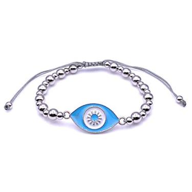 Imagem de Art & Designs by AA Pulseira de contas banhadas a prata olho turco para mulheres joias de proteção, Mj, Metal, Esmalte