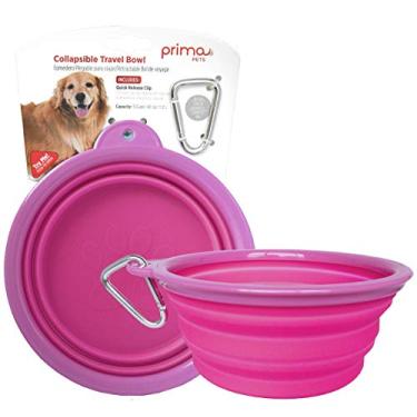 Imagem de (GRANDE (5 xicaras), rosa) - Tigela dobravel de silicone para alimentos e agua Prima Pet com grampo para caes e gatos, tamanhos disponiveis: PEQUENO (1,5 xicaras) e GRANDE (5 xicaras)