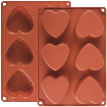 Imagem de Molde de silicone de coração com 6 cavidades, Actvty 2 pacotes de moldes em forma de coração para fazer sabonete artesanal, bombas de banho, velas, bolo, bomba de chocolate e geleia (marrom)