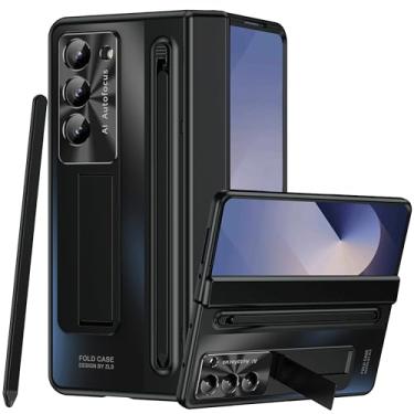 Imagem de INGIDO Capa projetada para Samsung Galaxy Z Fold 6 com suporte para S Pen e S Pen, suporte portátil e protetor de tela frontal transparente, luxuosa, transparente para Galaxy Z Fold 6 (2024), preta