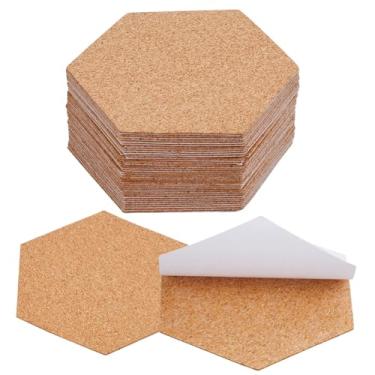 Imagem de SOFPLATE 50 peças de suporte autoadesivo de cortiça, base para porta-copos de cortiça, 10 cm, hexágono, tapete fino, porta-copos para copos, azulejos para bebidas finas, suprimentos para placa de