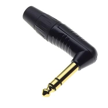 Imagem de Plugue de conector estéreo de 6,35 mm de 1/10.2 cm, 90 graus, 3 polos, preto, 3 contatos dourados - conector de cabo de áudio tipo solda macho TS tipo solda DIY