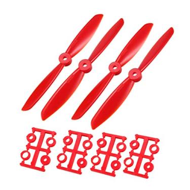 Imagem de uxcell Hélices RC CW CCW 6045 6x4,5 polegadas Quadricóptero de 2 palhetas para brinquedo de avião, nylon vermelho, 2 pares com anéis adaptadores