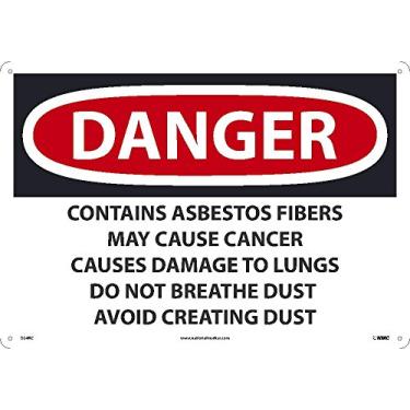Imagem de NMC Sinal de perigo marcador nacional D24RC - Contém fibras de amianto podem causar câncer causam danos aos pulmões, não respire poeira, evite criar poeira, 35,5 cm x 50,8 cm, plástico rígido