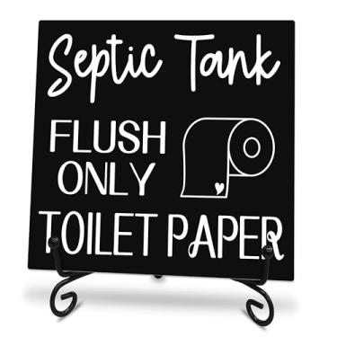 Imagem de Placa de madeira de 12 x 12 cm com suporte de metal - papel higiênico para fossa séptica - placa de madeira de pinho, decoração de mesa de casa e banheiro, enfeite de banheiro, suprimentos de