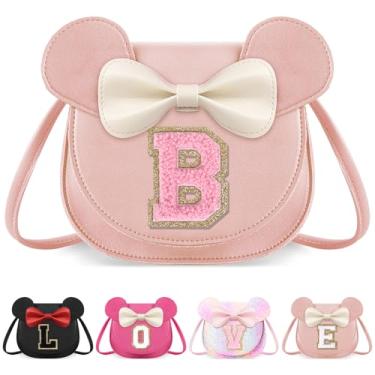 Imagem de izuzta Bolsa infantil para crianças 1 2 3 4 5 6 7 8 anos de idade bonito mouse orelha laço bolsa transversal presente de aniversário, Grande/bolsa rosa/letra rosa, B, B