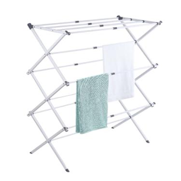 Imagem de BAOYOUNI Estante de secagem de roupas dobrável expansível cabide de metal dobrável para roupas de roupas suporte seco para roupas, branco (16,92-29,52) x 14,56 x 105 cm