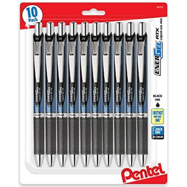 Imagem de Pentel Energel Canetas de ponta de agulha preta de 0,5 mm – Rtx retrátil pacote de 10 canetas (preta, 0,5 mm)