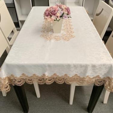 Imagem de ZiDeTang Toalha de mesa de luxo com acabamento de renda não feita de papel lavável à prova d'água toalha de mesa decorativa (84 cm x 150 cm)