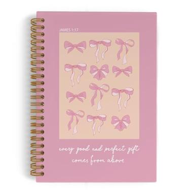 Imagem de QLMX Caderno espiral com laços rosa, diário de 14 x 21 cm, pautado na faculdade, azul moderno para adolescentes, estudantes, professores, material escolar