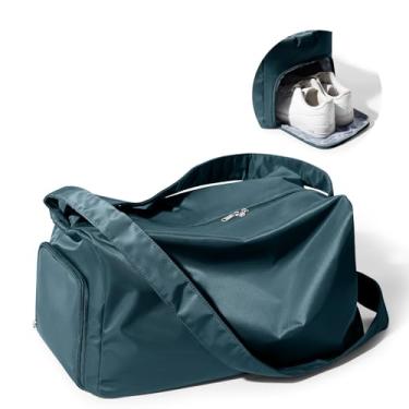 Imagem de Bolsa de ginástica feminina com compartimento para sapatos, bolsa esportiva para viagens, bolsa de ombro para pernoite, C, pavão, azul, Bolsa de ginástica grande de tecido elegante