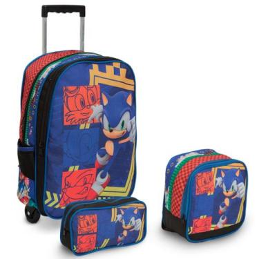 Imagem de Kit Mochila Infantil Menino Sonic Rodinha Tam G Passeio - Plike