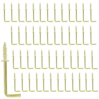 Imagem de Auvotuis 50 ganchos de parafuso em L de 3,5 cm, ganchos quadrados de metal em forma de L, gancho de ângulo reto dourado para pendurar
