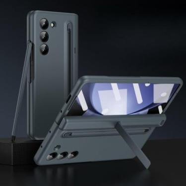 Imagem de 360 capa de dobradiça de proteção total para samsung galaxy z fold 5 4 3 filme de vidro temperado com caneta touch suporte dobrável, verde, para z fold 4